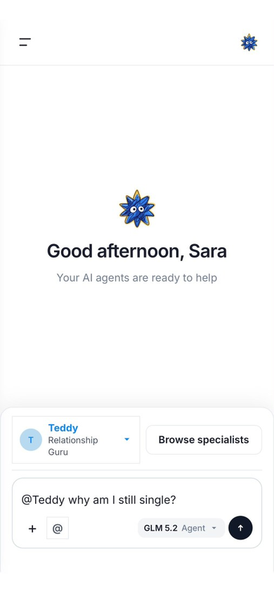 Minion AI — home chat composing a message to @Teddy